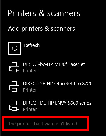 the printer I want is not on the list
