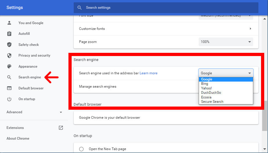 How to change the default search engine in Chrome 