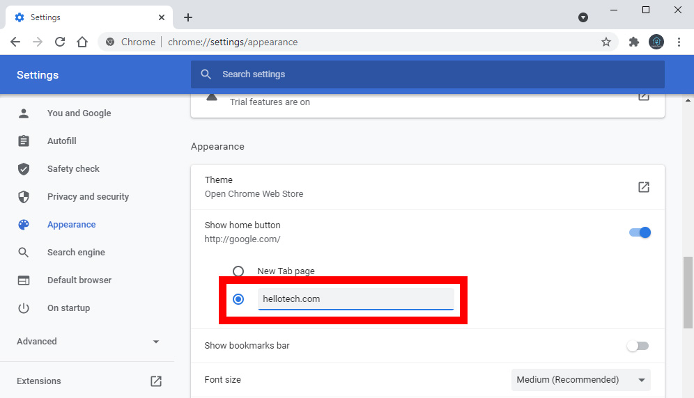 How to change your homepage in Chrome