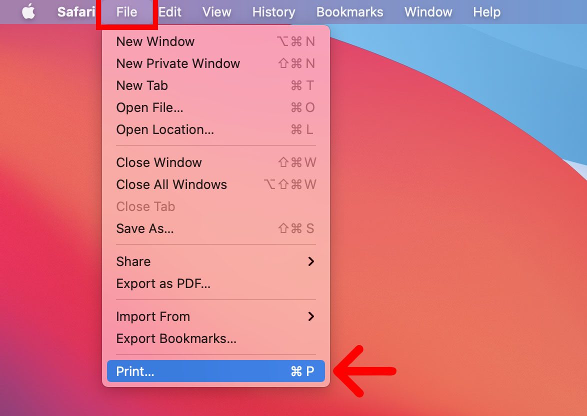 print a file from the apple menu bar
