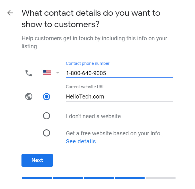 google contact information on my business